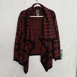 Tartan Knit Cardigan Sweater M